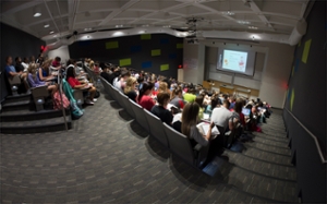 The renovated lecture hall in the Science Building on SIUE’s campus boasts more seating, Wi-Fi and other aesthetic updates.