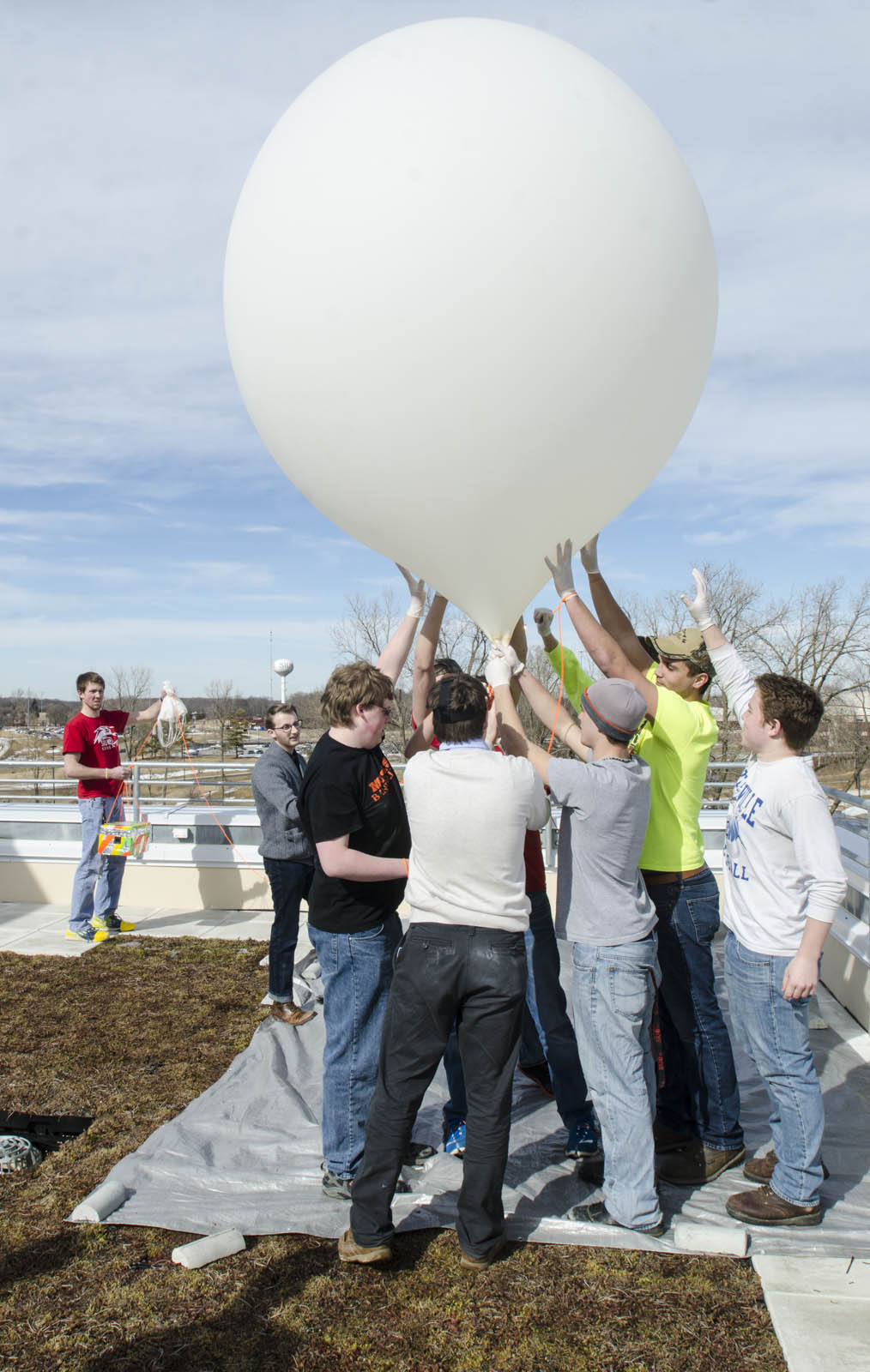 Engineering Students with a weather balloon.