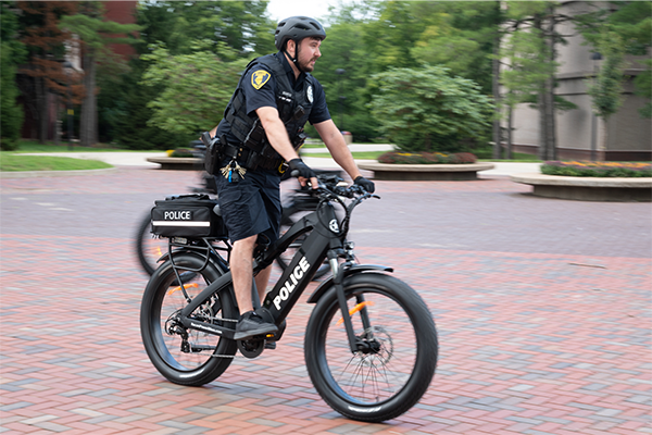 SIUE Police Officer on bike patrol