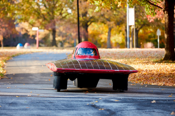 SIUE Solar Car driving on the road