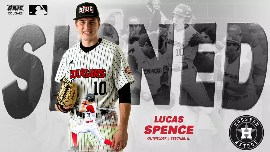 Graphic of Lucas Spence wearing his Cougars baseball jersey