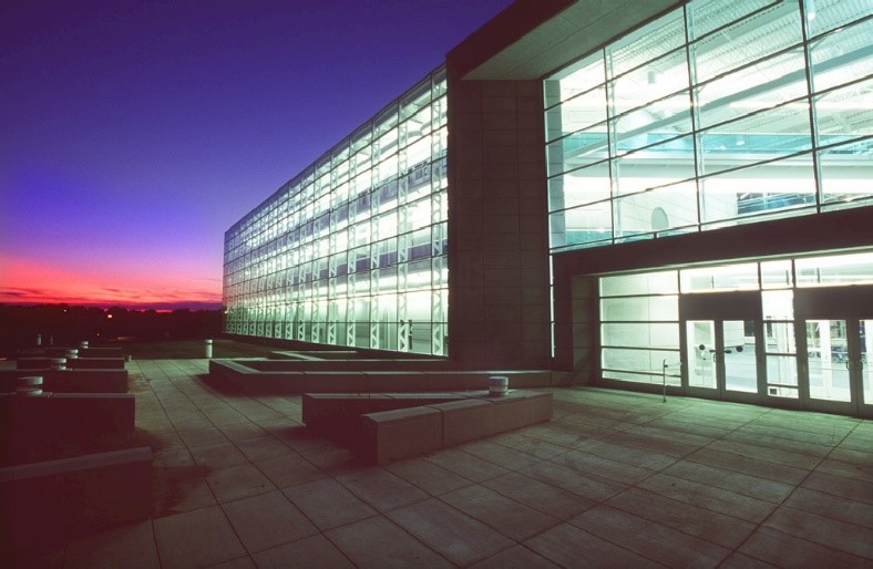 Sunset image with School of Engineering building in foreground