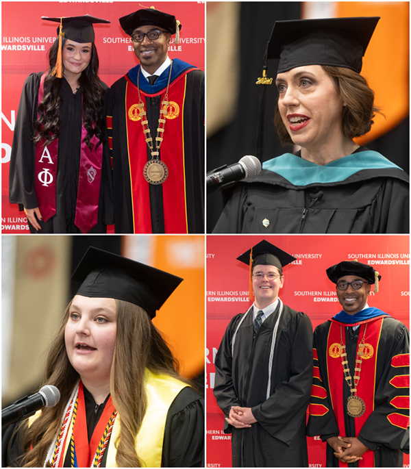 Four photos together of graduation speakers and Chancellor Minor