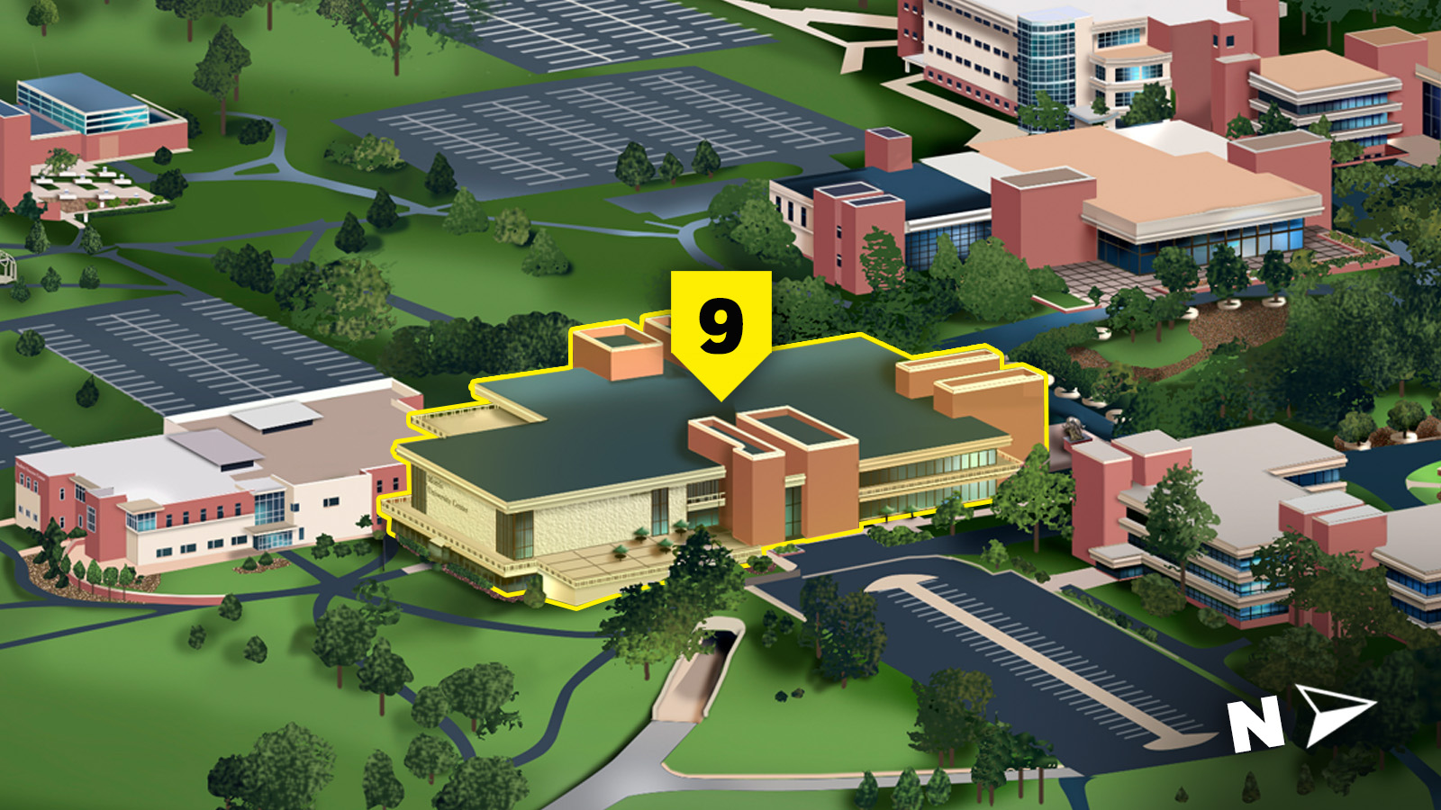campus map highlight on morris university center