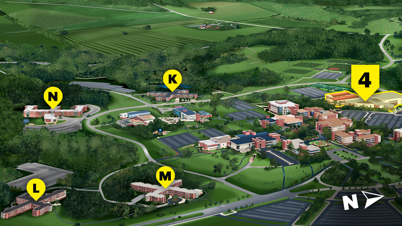 map with residence halls highlighted