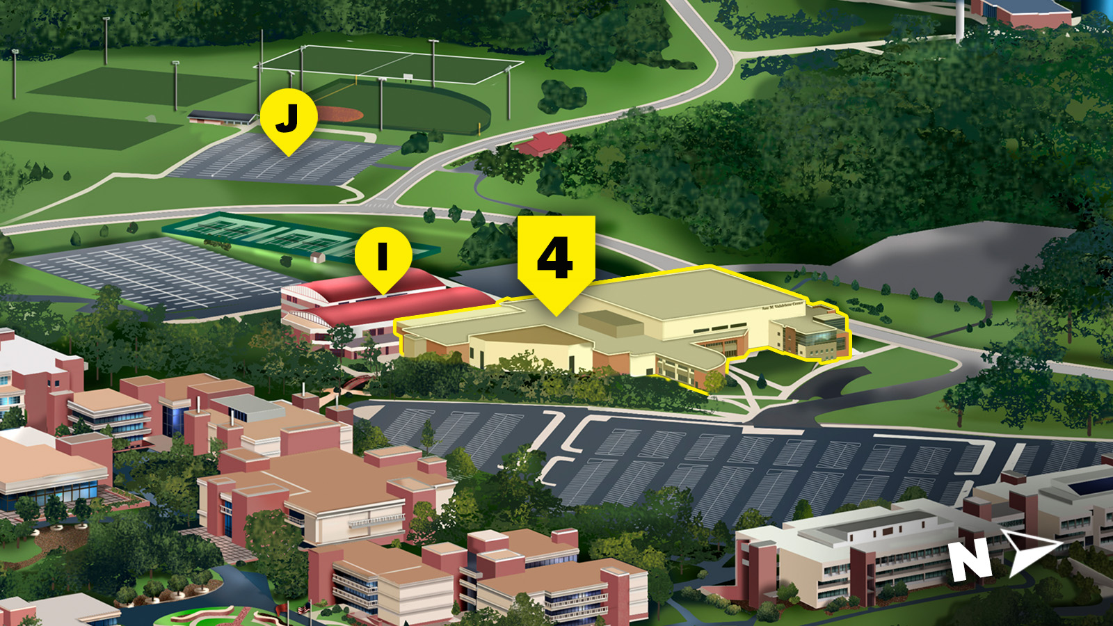 campus map highlight areas near lovejoy library