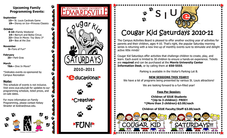 Cougar Kid Saturdays Brochure p.1